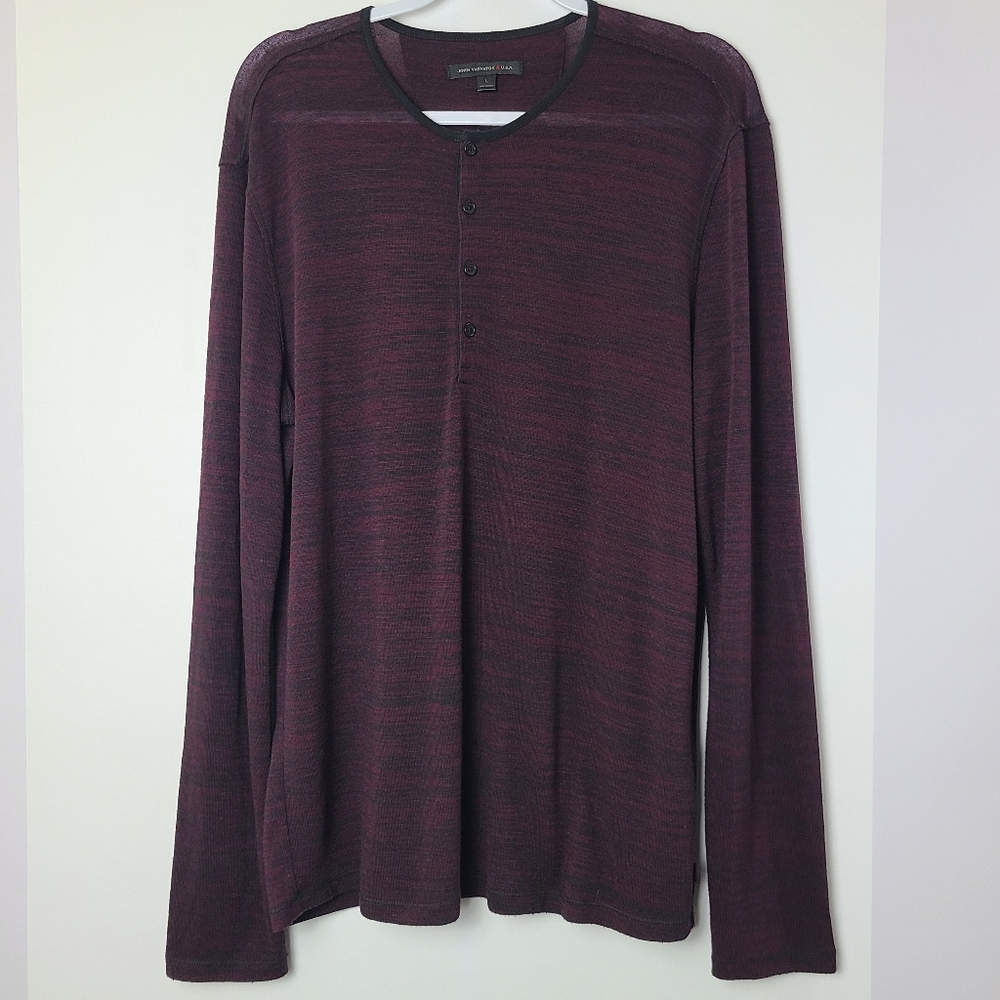 John Varvatos Maroon Crewneck Henley Long Sleeve Shirt – Men’s Size L